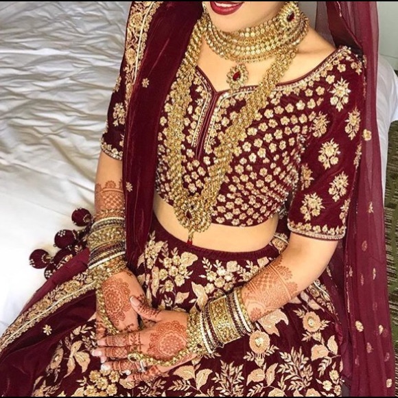 dark red wedding lehenga